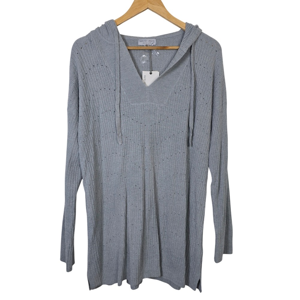 Barefoot Dreams CozyChic Ultra Lite Pointelle Hooded Pullover 1X Surf Spray NEW